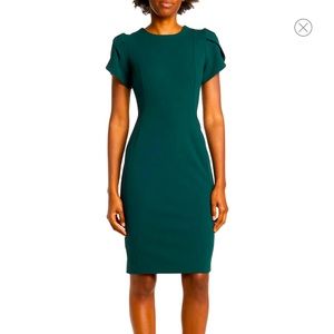 Calvin Klein tulip sleeve dark green dress